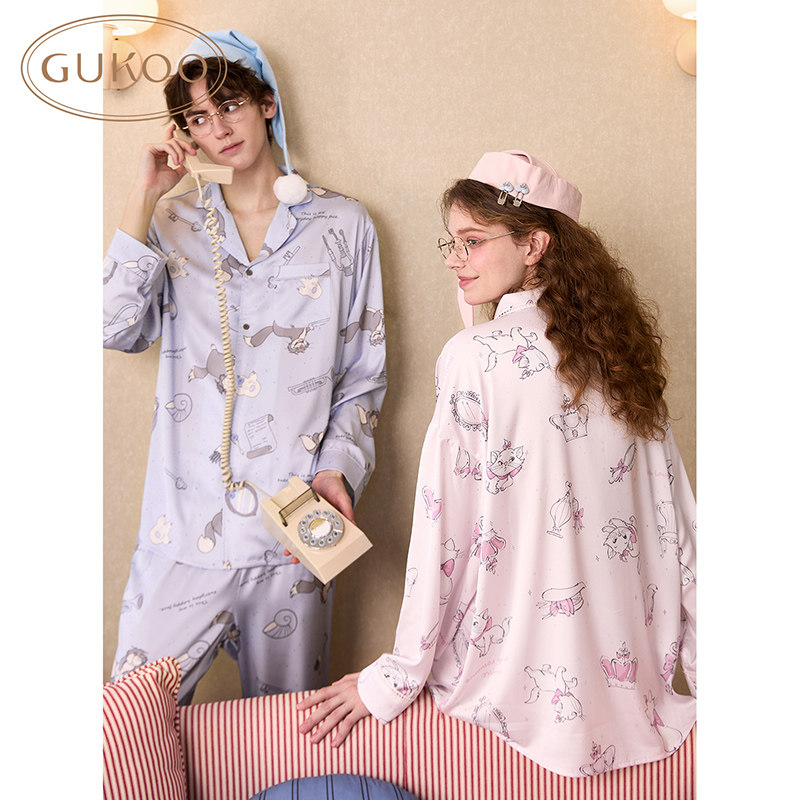 Gukoo/果壳情侣睡衣女2025新款春秋迪士尼男长袖翻领睡衣家居服,淘宝优惠券,粉丝福利购,淘宝优惠卷