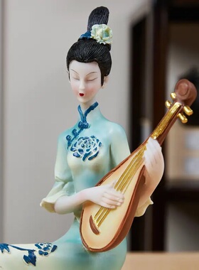 古风优雅青绿仕女树脂摆件户外花园庭院阳台家居玄关书房装饰造景