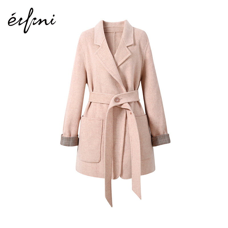 伊芙丽双面女冬装新款系带女呢大衣 伊芙丽旗舰毛呢外套