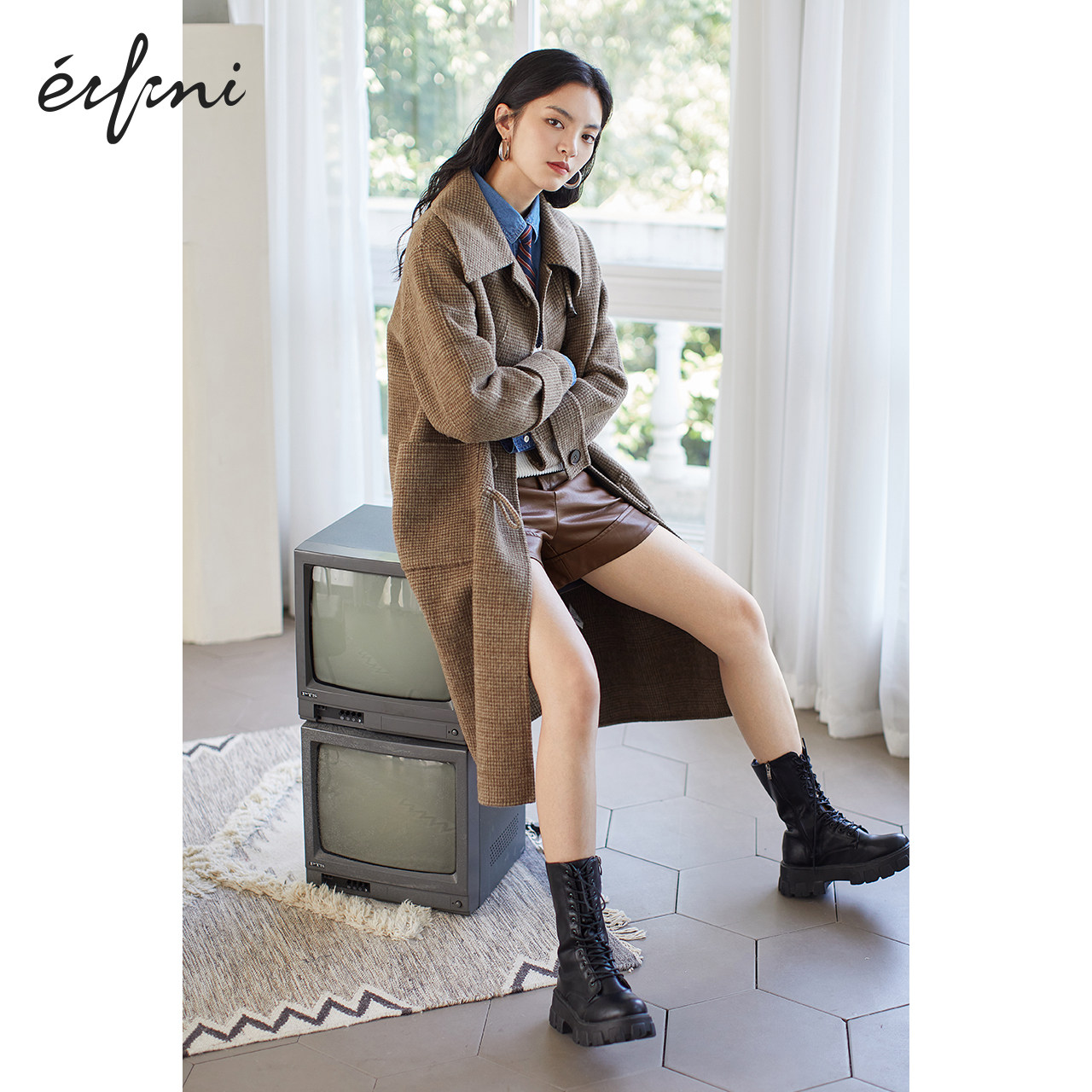 伊芙丽毛呢2020冬季新款双面呢大衣 伊芙丽旗舰毛呢外套