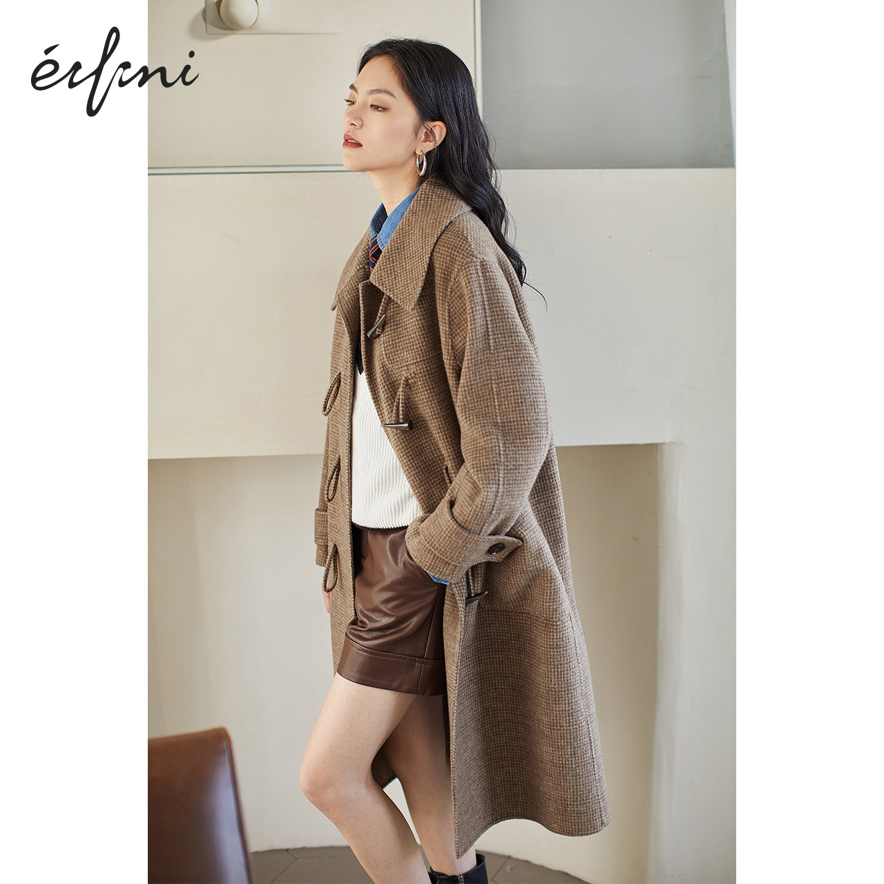 伊芙丽毛呢2020冬季新款双面呢大衣 伊芙丽旗舰毛呢外套