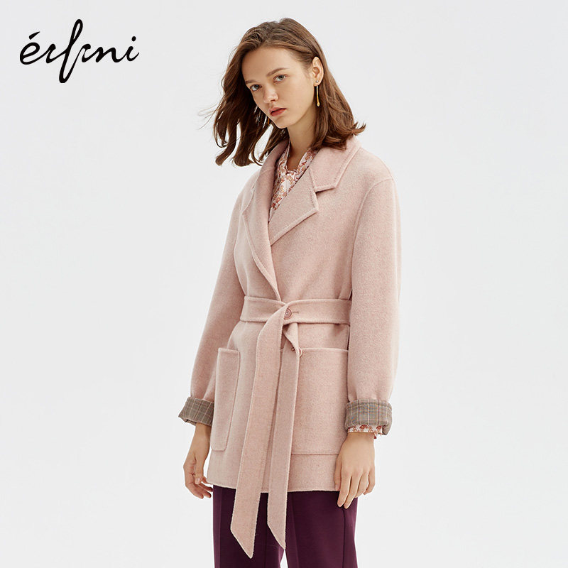 伊芙丽双面女冬装新款系带女呢大衣 伊芙丽旗舰毛呢外套