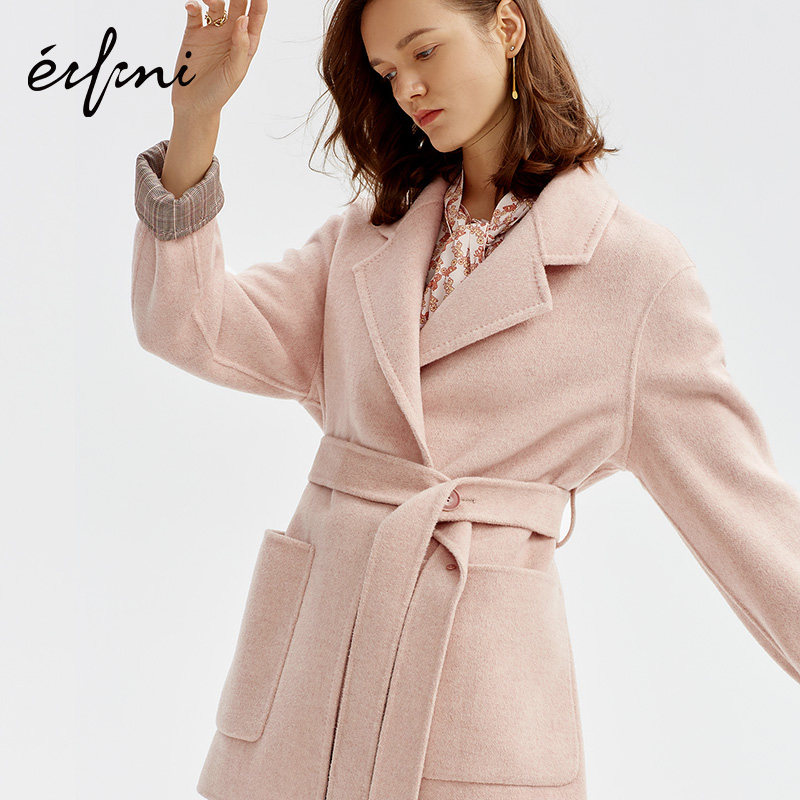 伊芙丽双面女冬装新款系带女呢大衣 伊芙丽旗舰毛呢外套