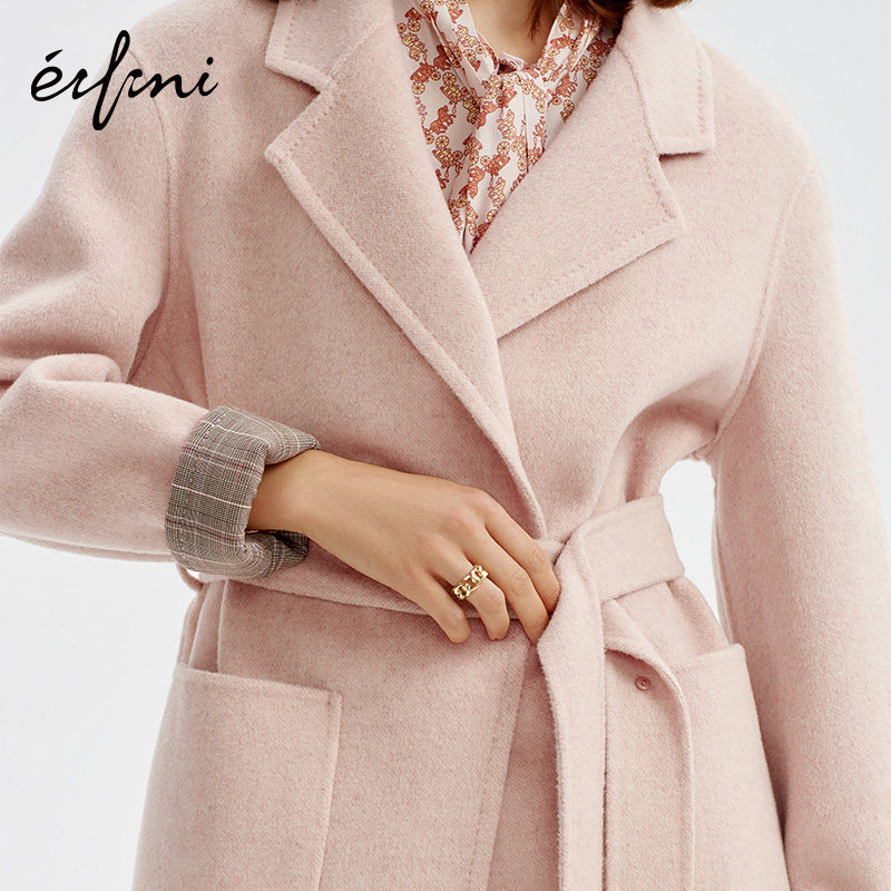 伊芙丽双面女冬装新款系带女呢大衣 伊芙丽旗舰毛呢外套