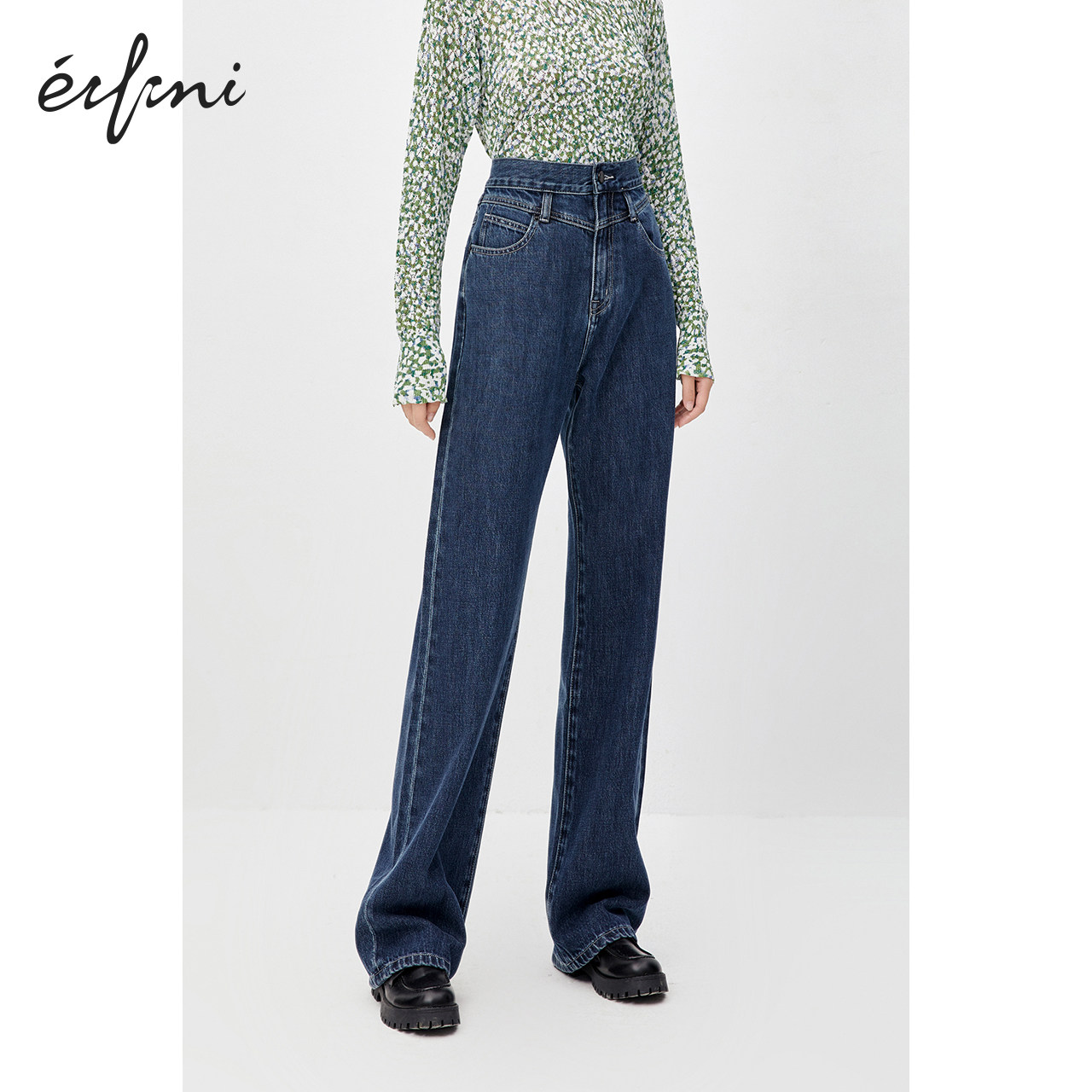 何穗同款伊芙丽阔腿2020年显瘦裤子 伊芙丽旗舰牛仔裤