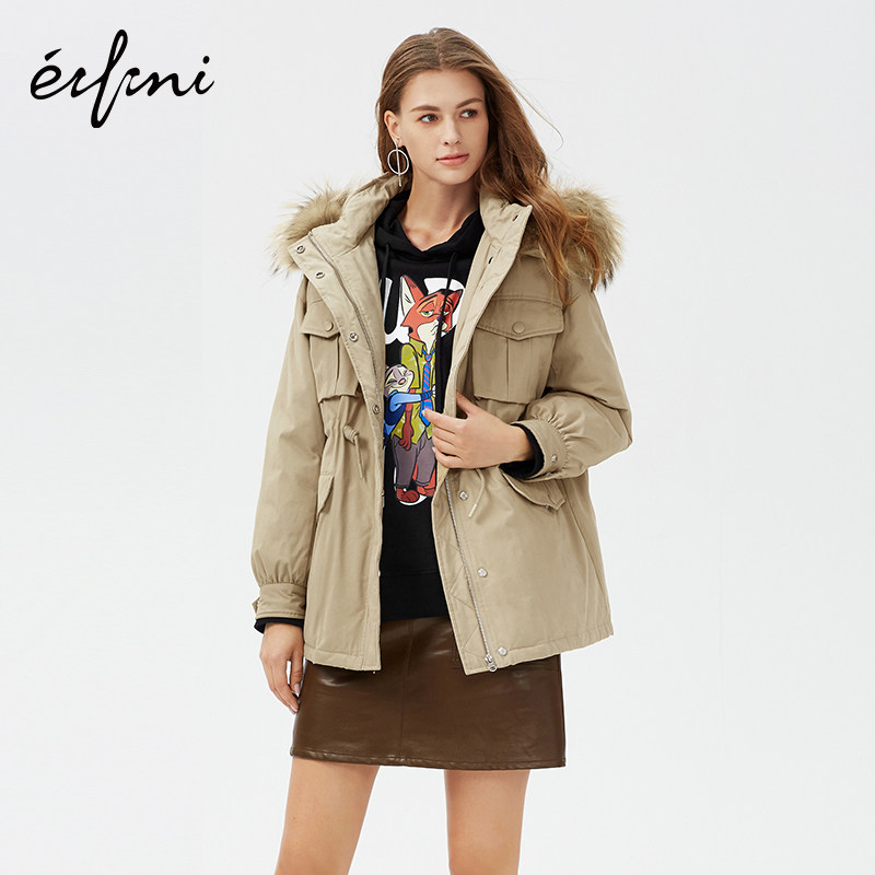 伊芙丽女中长款新款貉子毛大羽绒服 伊芙丽旗舰羽绒服