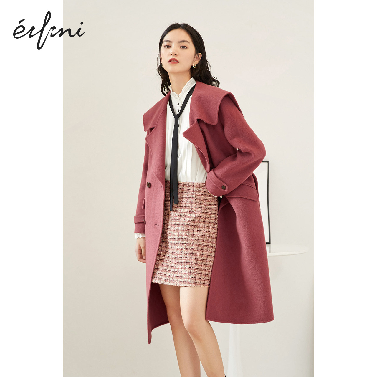 伊芙丽复古双面呢2020冬季双排扣 伊芙丽旗舰毛呢外套