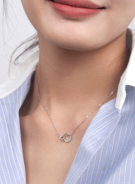 moment纯银镶钻925银双环项链