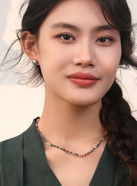 莫奈油画项链彩色天然石锁骨链