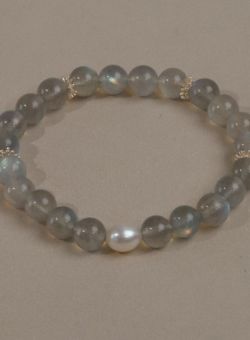 Moment原创 月光与烟花 天然月光石珍珠手串手链礼物轻奢小众精致