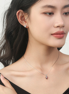 天然石榴石纯银草莓项链颈链