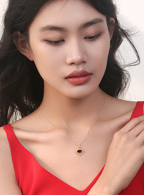 天然石榴石纯银项链锁骨链