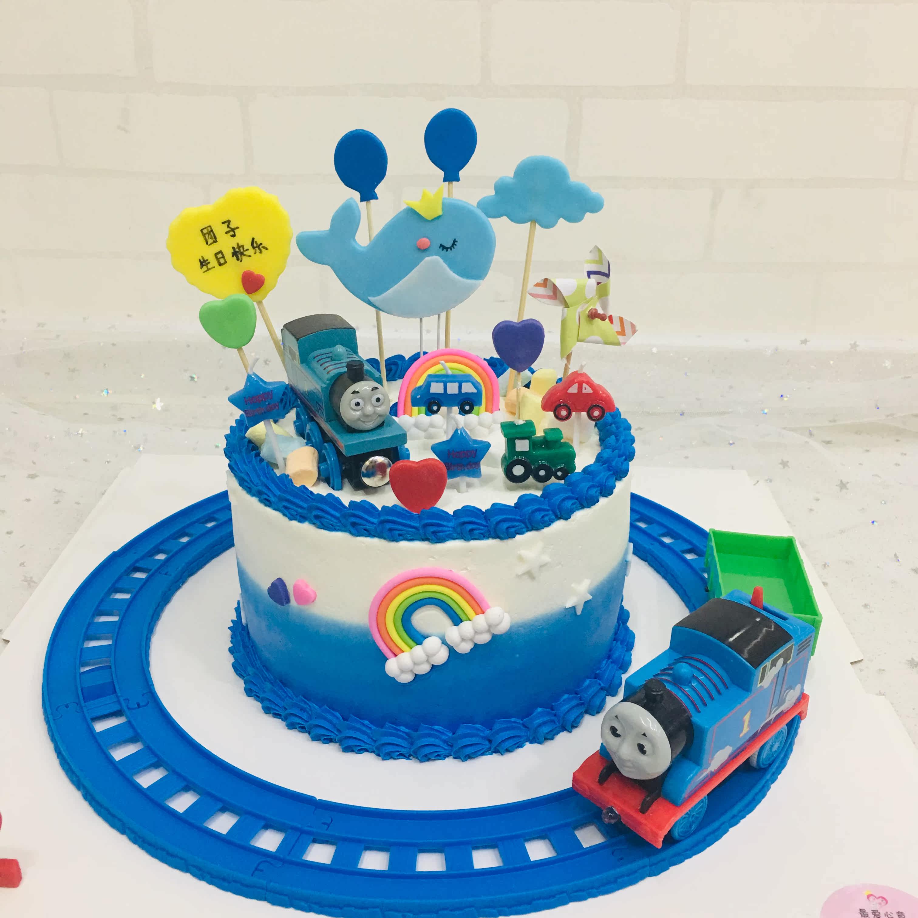 北京心意同城配送动物奶油新鲜托马斯小火车生日蛋糕儿童节礼物