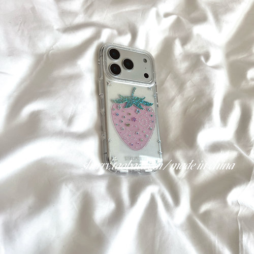 SHERRY*ins风清透细闪粉色闪钻草莓适用于苹果18ProMax手机壳iPhone17Pro小众少女心16简约15小清新温柔气质 - 图0