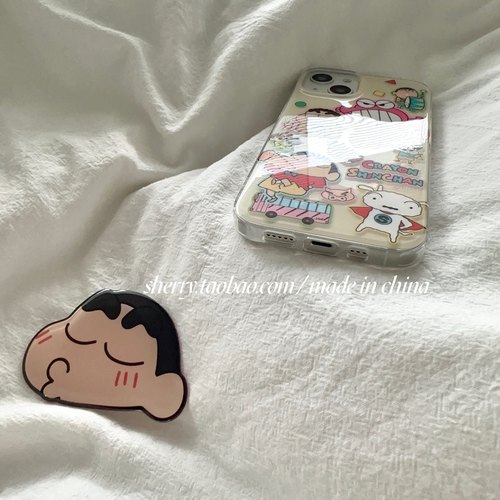 SHERRY*ins风少女心嘟嘴亲亲小新支架适用于iphone17promax苹果16小众15手机壳plus可爱14卡通13简约12小清新 - 图2