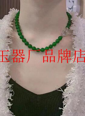 冰种绿玉髓大颗粒圆珠颈链绿玛瑙锁骨链女款原创辣绿阳绿毛衣项链
