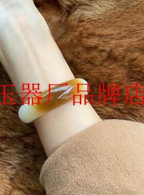 老坑且末老料和田白玉糖料俏色籽料羊脂白玉女款宽版手镯气质饰品