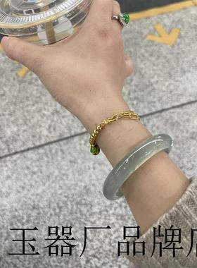 翡翠手镯起胶感正品正圈女款送证书冰种飘绿色玉髓玛瑙飘花玉镯子