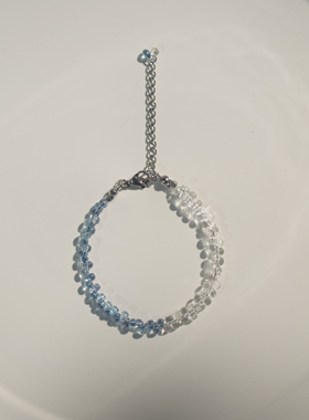 碎片【半分青绿】系列-原创水滴珠手链-蓝色透明色款-清新夏日风