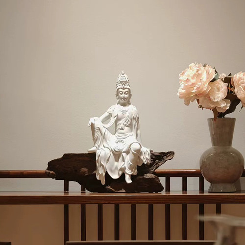 水月自在观音佛像新中式禅意摆件客厅博古架玄关古法鱼缸树脂装饰 - 图1