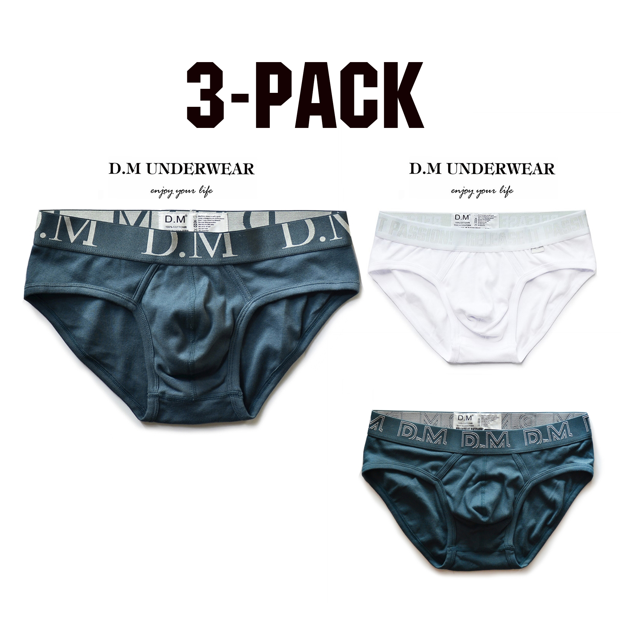 3条,D.M三角裤U凸纯色基础男内裤 低腰性感 运动吸汗正装简约黑 - 图2