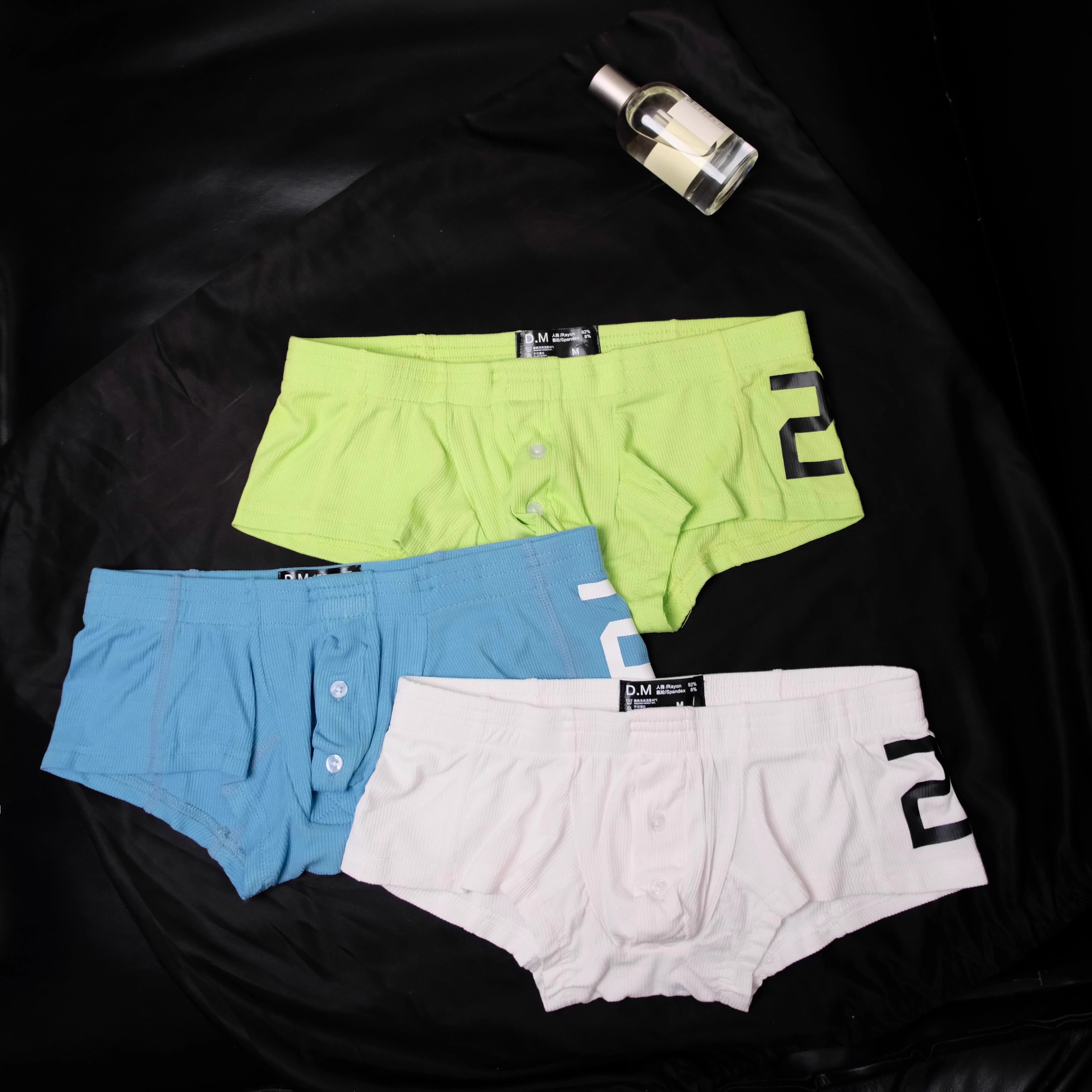 D.M男内裤 性感纯色四角裤纽扣激凸囊袋字母20螺纹莫代尔人棉平角 - 图2