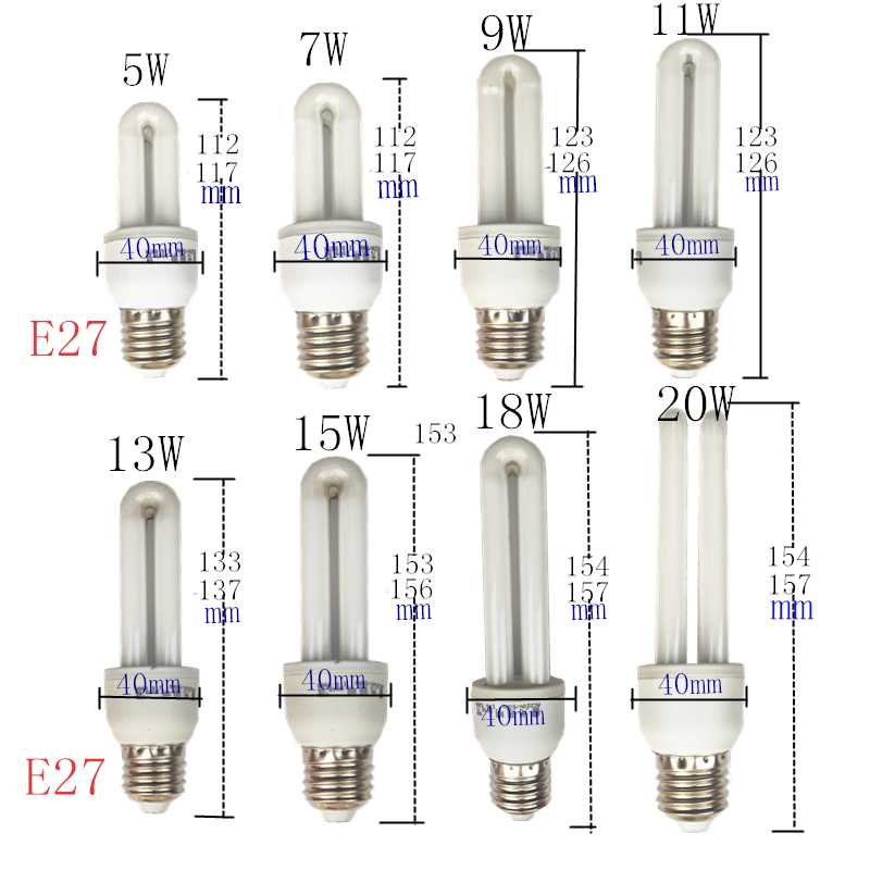 顶灯2U台灯灯泡E27家用照明节能灯220V3w5W7W9W11W13W18W螺口灯泡 - 图1