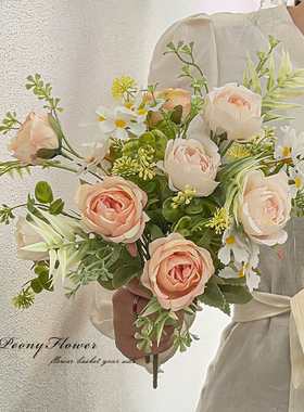 31cm牡丹花把束仿真花摆设假花家居摆件装饰手工绢花跨境电商