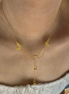“古法拉丝双蝴蝶”流苏项链女窗帘蝶锁骨链轻奢小众百搭