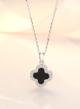 s925纯银四叶草项链女百搭气质轻奢冷淡风网红双面个性锁骨链