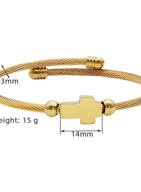 欧美跨境不锈钢手镯焊珠子十字配件钢金玫瑰黑色工厂现货饰品