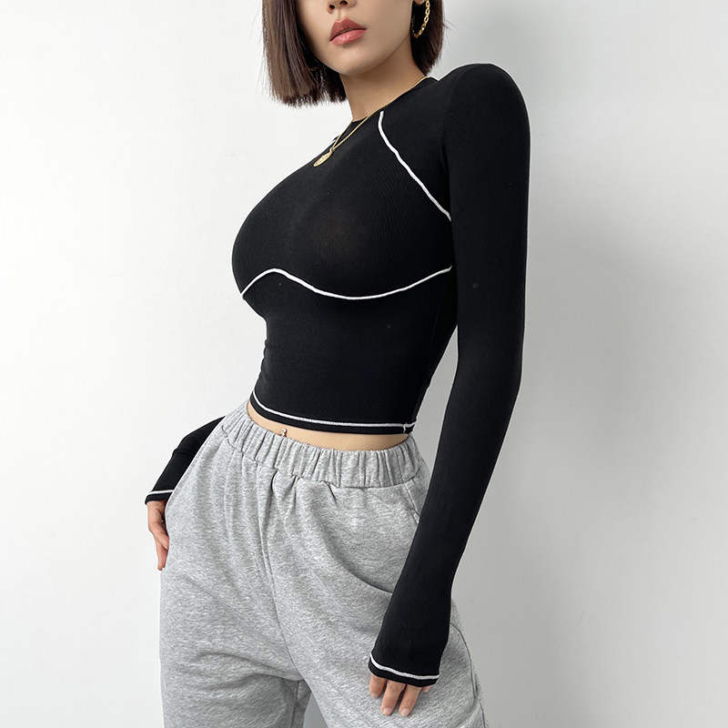 Mitaogirl秋季撞色瑜伽长袖t恤女软糯慕斯健身上衣紧身训练运动服,淘宝优惠券,粉丝福利购,淘宝优惠卷