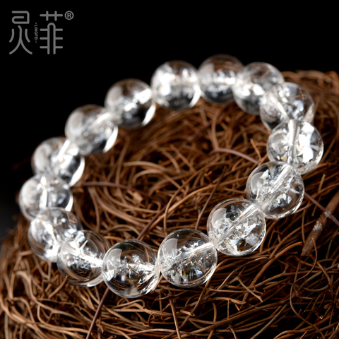 天然喜马拉雅白水晶手链爆花晶白色水晶透明单圈手串男女生日礼物