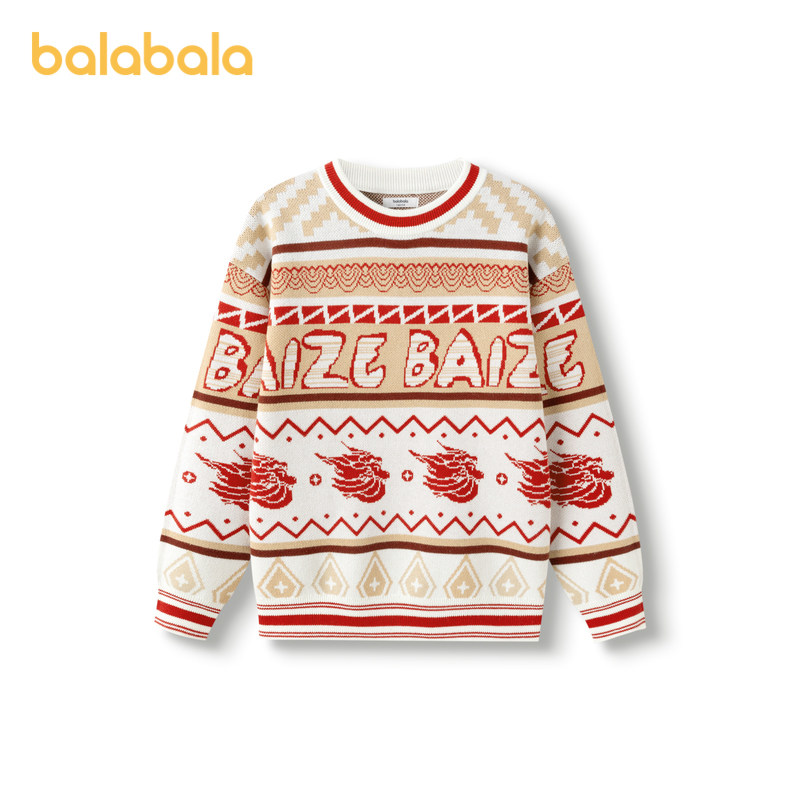 巴拉巴拉童装男童毛衣儿童毛衫2025新款春秋装中国风针红色拜年服