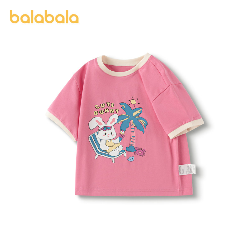 巴拉巴拉儿童T恤男童短袖撞色2024新款夏装女童宝宝上衣纯棉卡通