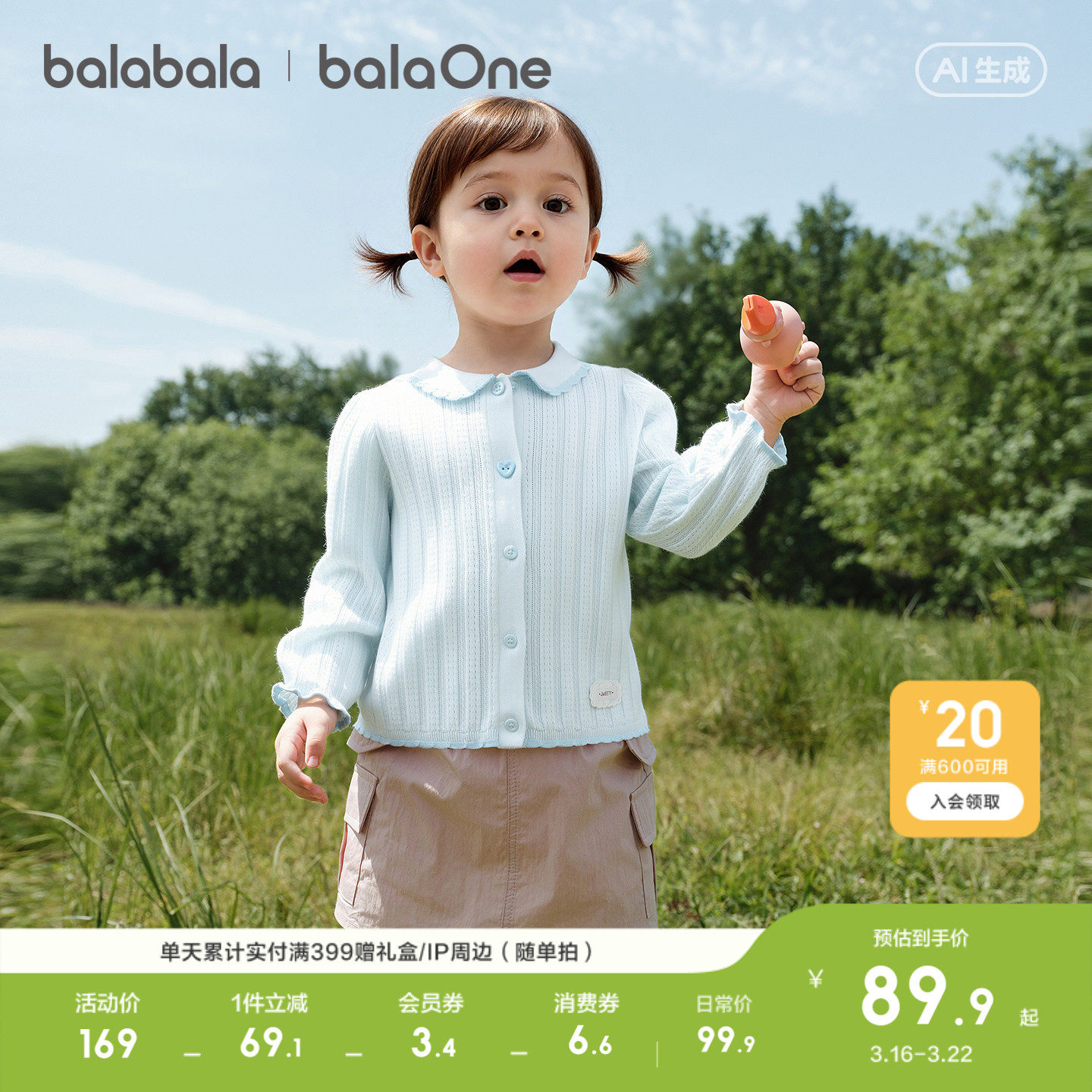 【balaOne】巴拉巴拉童装儿童毛衫女童2026新款春秋甜美时尚上衣