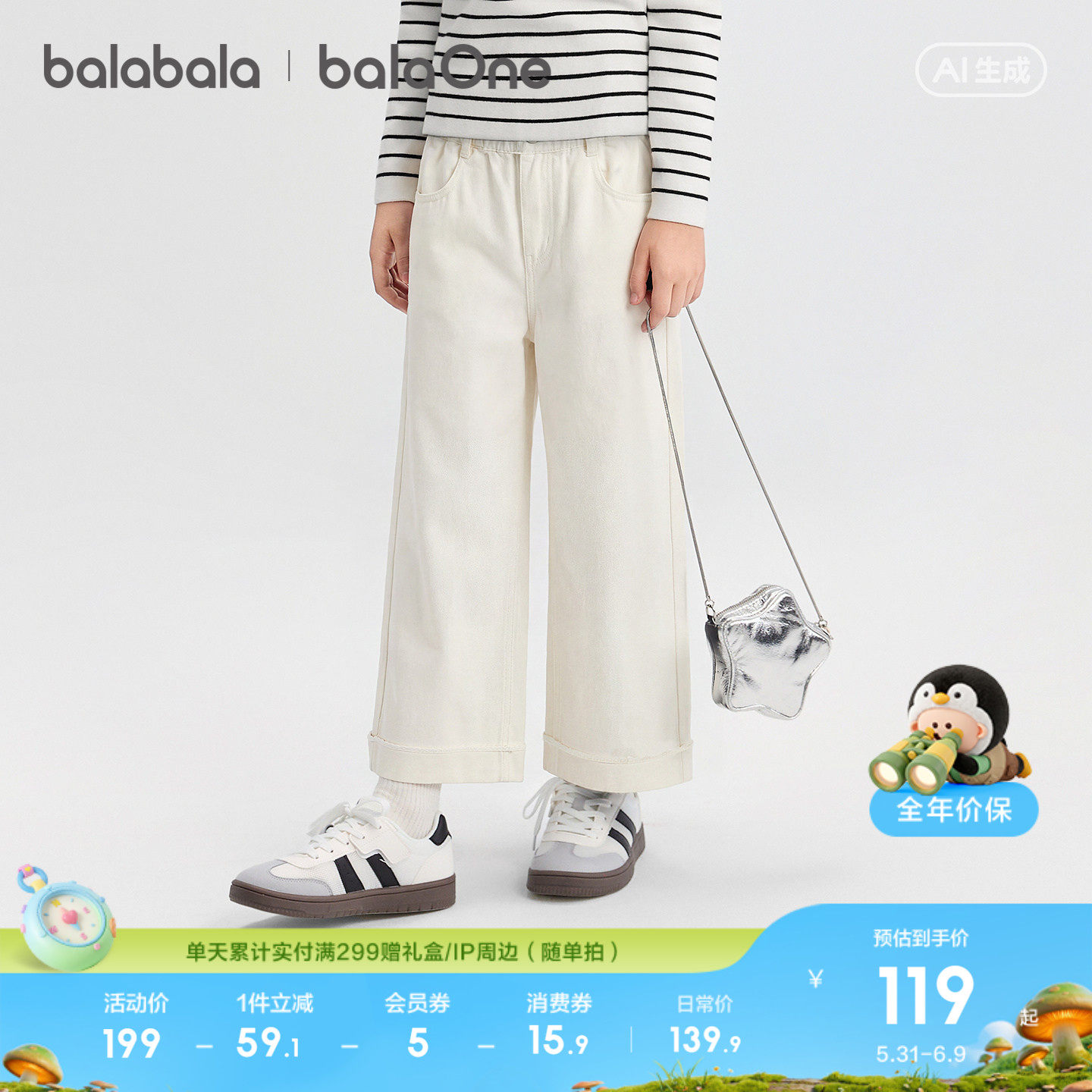 【balaOne】巴拉巴拉童装儿童裤子女童长裤夏装薄款2026牛仔裤潮