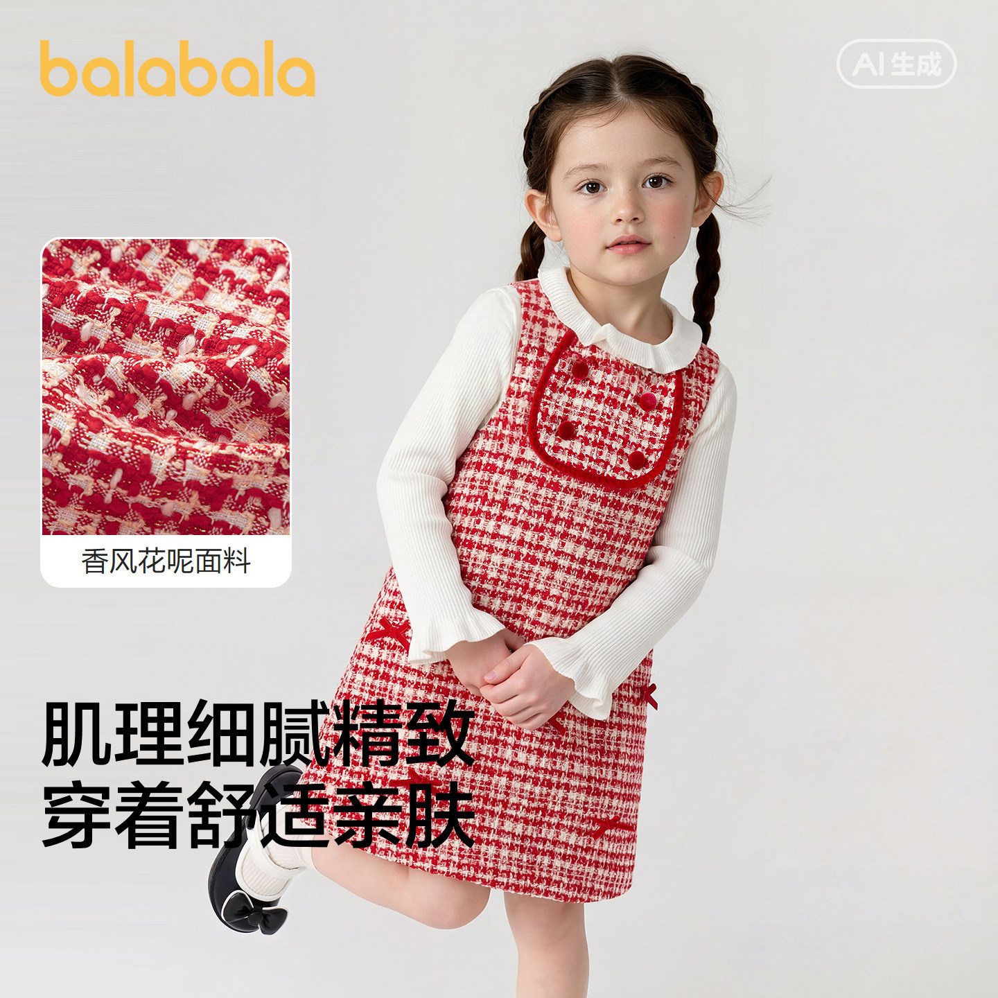 【商场同款】巴拉巴拉童装儿童连衣裙子女童春装两件套红色拜年服,淘宝优惠券,粉丝福利购,淘宝优惠卷