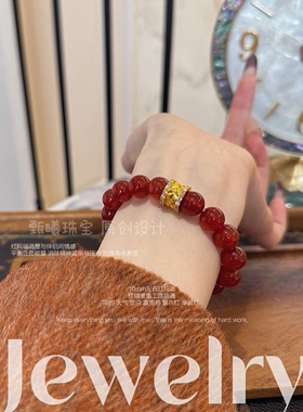 【天然】新品红玛瑙手链女本命年幸运红满红满肉女生闺蜜妈妈礼物