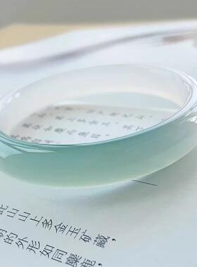 【原创】天然半山水玛瑙手镯高冰玉髓渐变油青镯子翡翠色玉镯女生