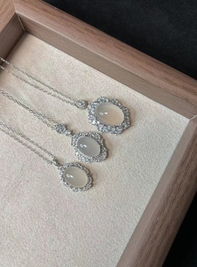 天然玉髓项链女纯银镶嵌冰透翡翠平替水沫锁骨链女友闺蜜礼物饰品