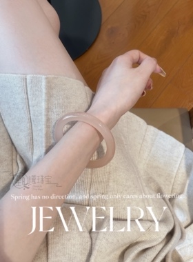 西柚粉天然冰种阿富汗玉镯少女藕粉圆条手镯玛瑙翡翠玉髓国风古风