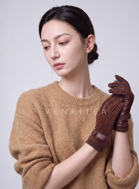 小山羊皮反绒保暖女式真皮手套