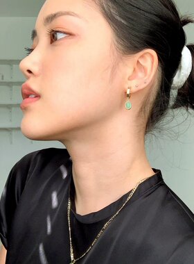 ana luisa欧美小众ins简约时尚热销绿东陵天然石耳饰耳扣耳环女