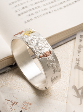 百鸟朝凤#足银999金银错纯手工錾刻国风设计感手镯