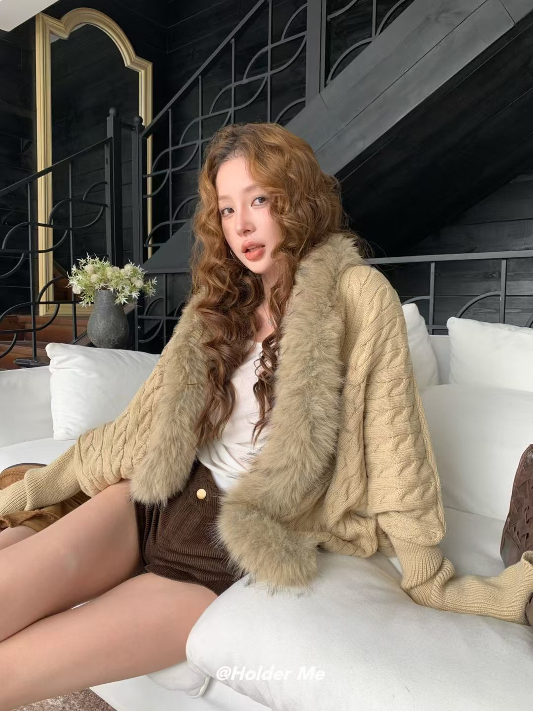 HOLDER ME 毛毛领气质毛衣外套2025新款秋蝙蝠袖百搭显瘦上衣5388 - 图2
