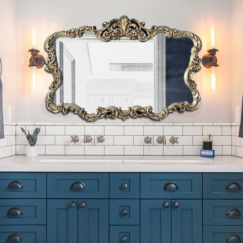 欧式复古浴室镜壁挂雕花镜洗漱台卫生间镜子轻奢梳妆台卫浴装饰镜 - 图2