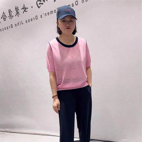 2026夏季蓝鲸之吻3252针织衫短袖加肥加大衫肥大时尚T恤胖mm打底 - 图1