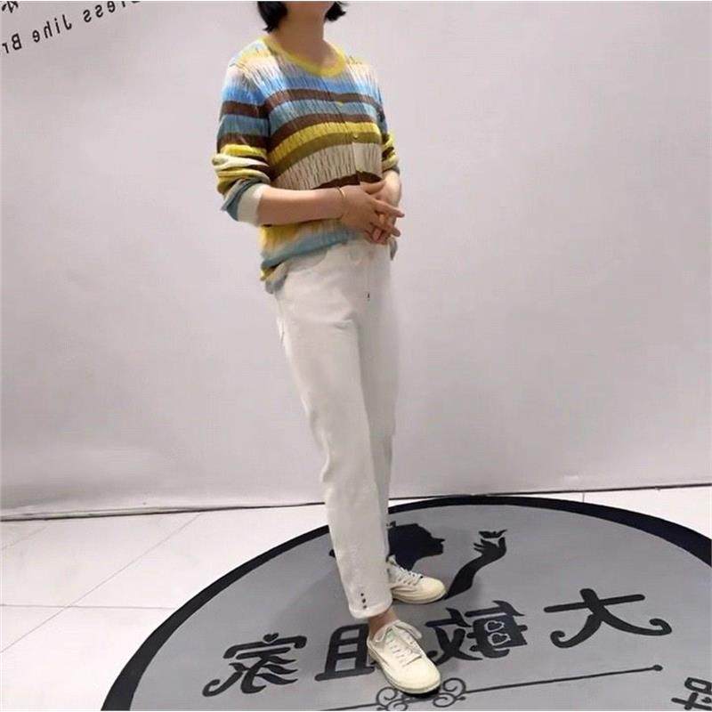 2026年货新款春柏菲蒂8895大码女装胖mm松紧腰白色烟管裤牛仔裤,淘宝优惠券,粉丝福利购,淘宝优惠卷