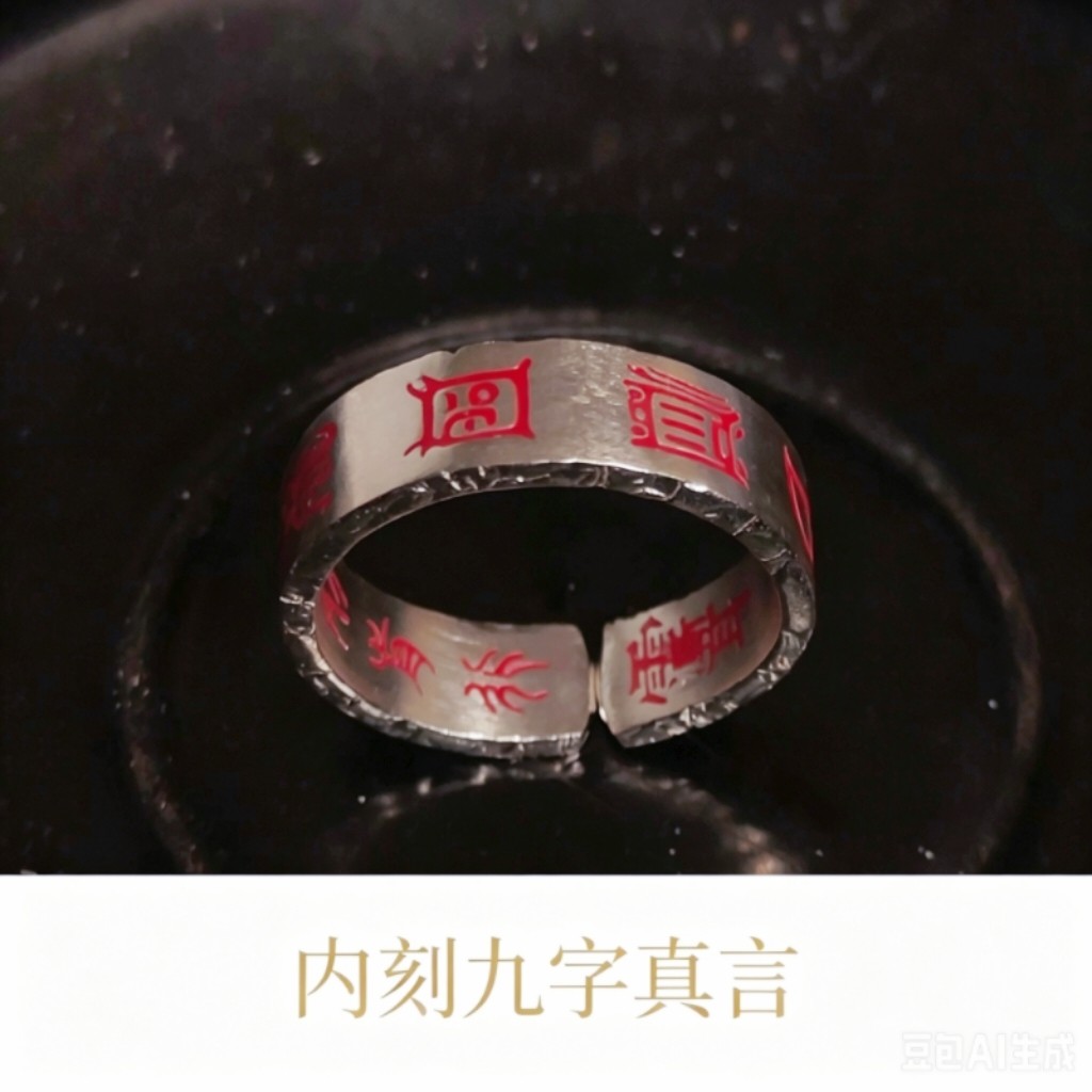 Pure Silver Five Mountains True Shape Ring Nine-Word Mantra Taoist Jewelry 999 Sterling Silver Open Ring Men's and Women's Silver Ring